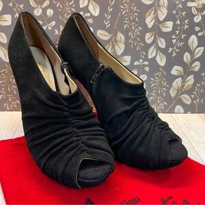 Christian Louboutin Booties Ruched Black Velvet Ankle‎ Boots Heels Size 39